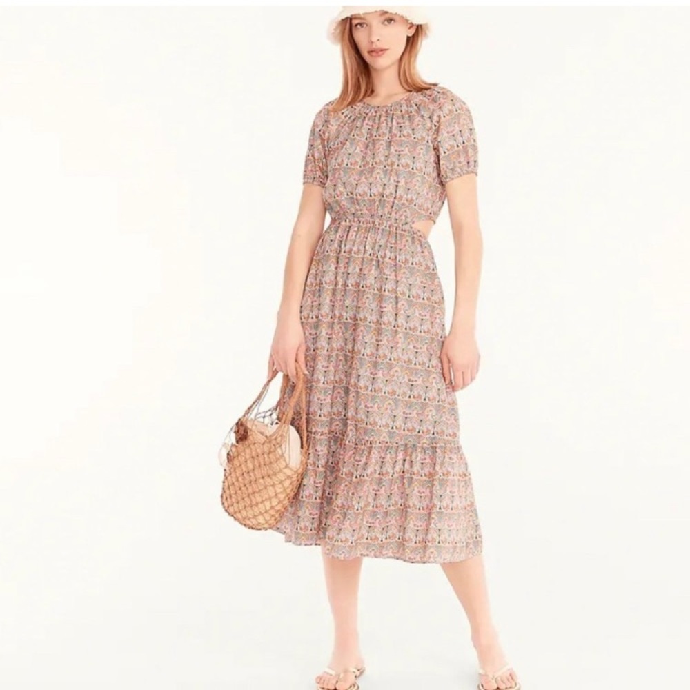 J. Crew Giorgia Liberty Fabric Side Back Cutout Organic Cotton Dress Duke Print
